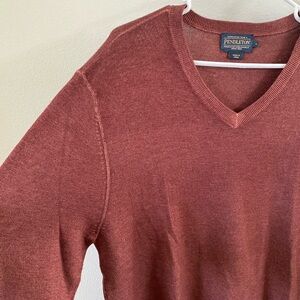 Pendleton Merino Wool V-Neck in Rich Rust